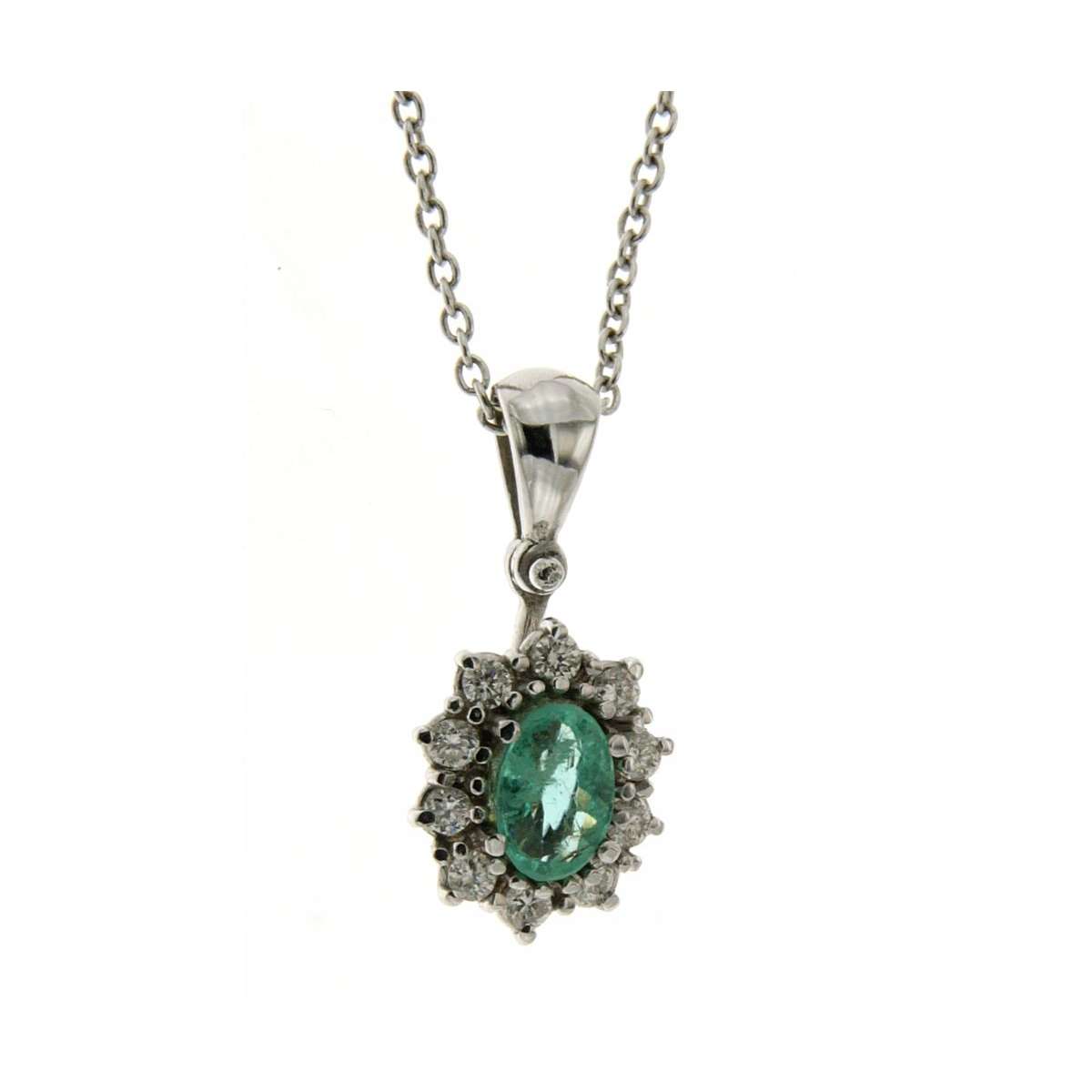 Necklace emerald 0.32 cts. 0.20 carats diamonds G-VS1