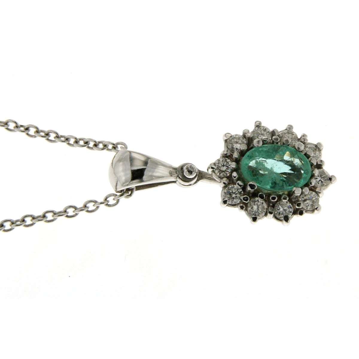 Necklace emerald 0.32 cts. 0.20 carats diamonds G-VS1