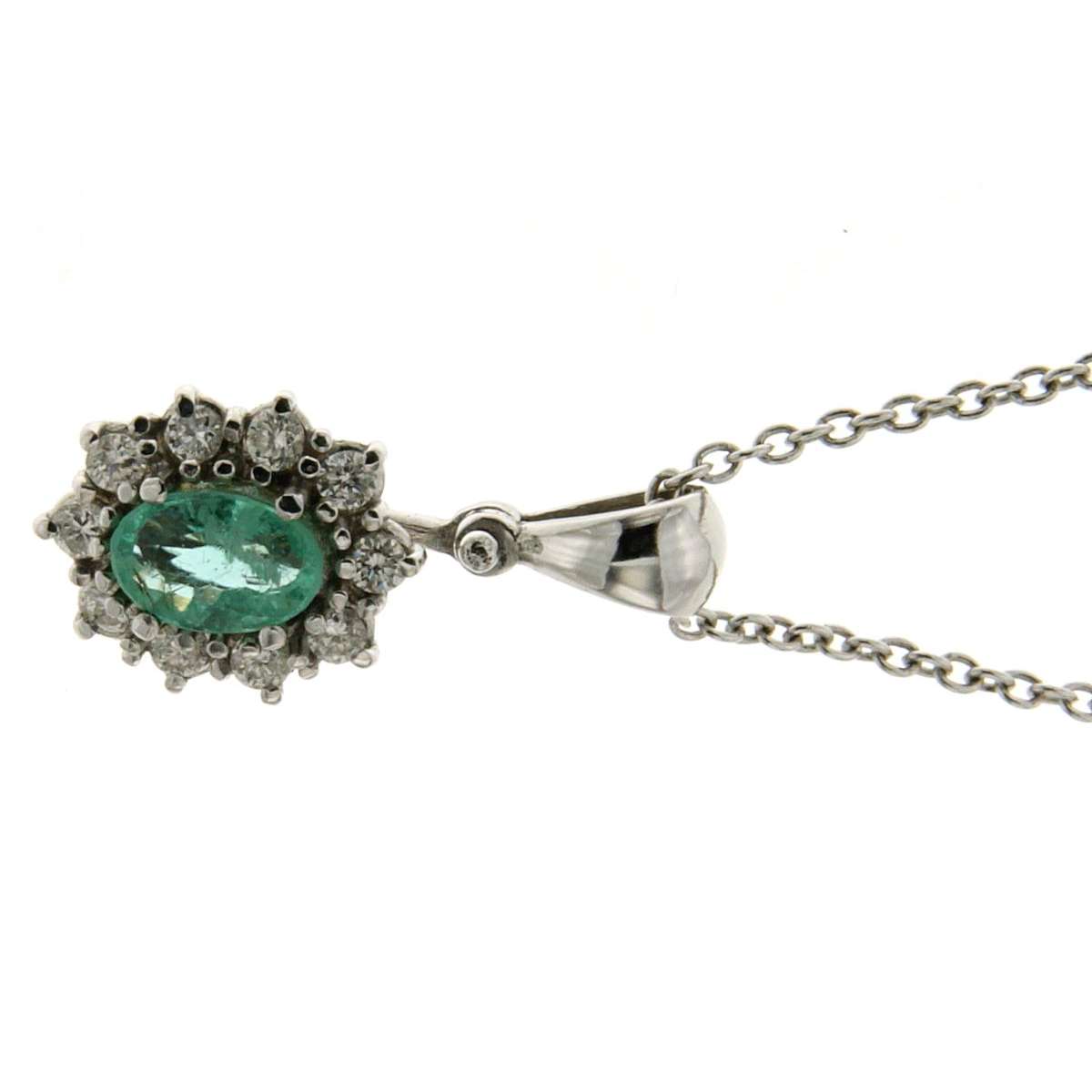 Necklace emerald 0.32 cts. 0.20 carats diamonds G-VS1