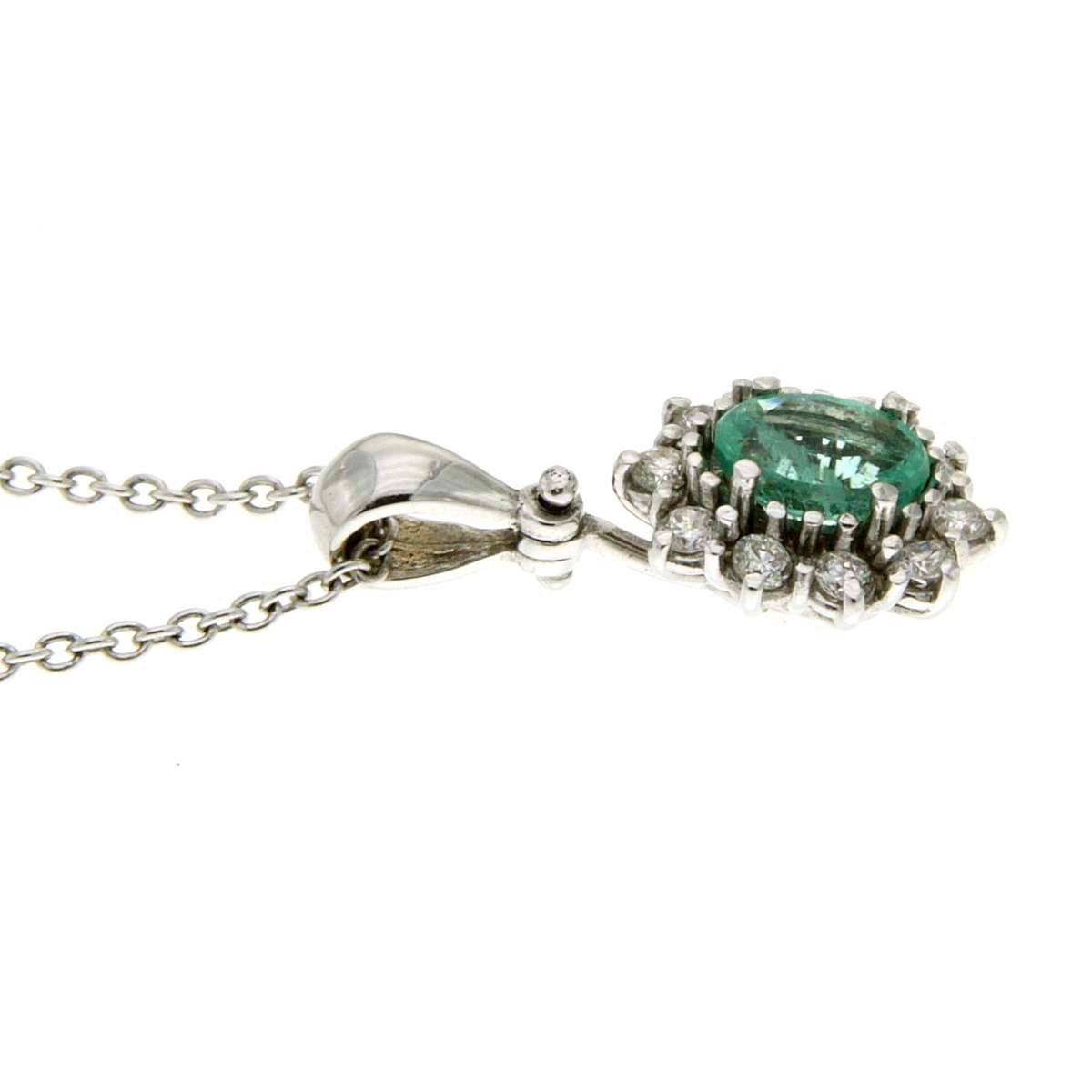 Necklace emerald 0.32 cts. 0.20 carats diamonds G-VS1