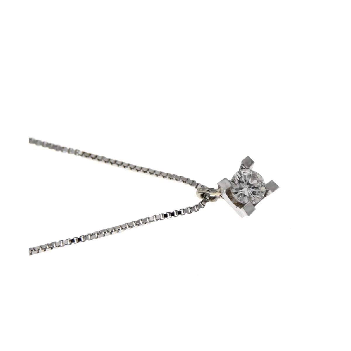 Collana  punto luce oro bianco diamante carati 0,21 G-VS1