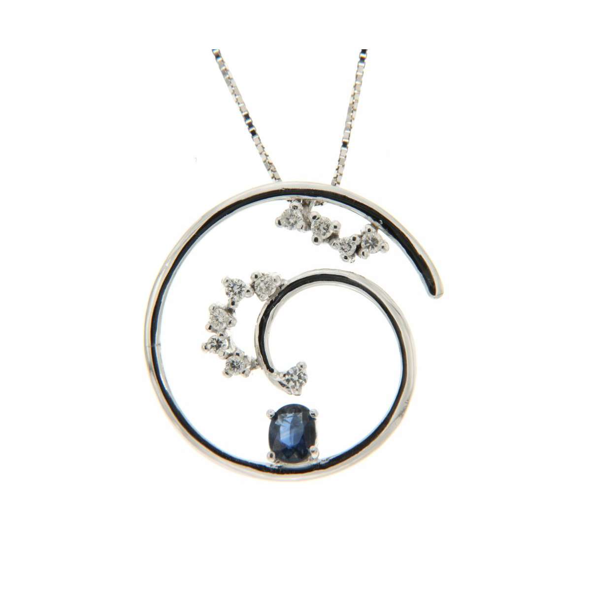 Collana zaffiro blu ct 0,31 diamanti carati 0,17 G-VS1