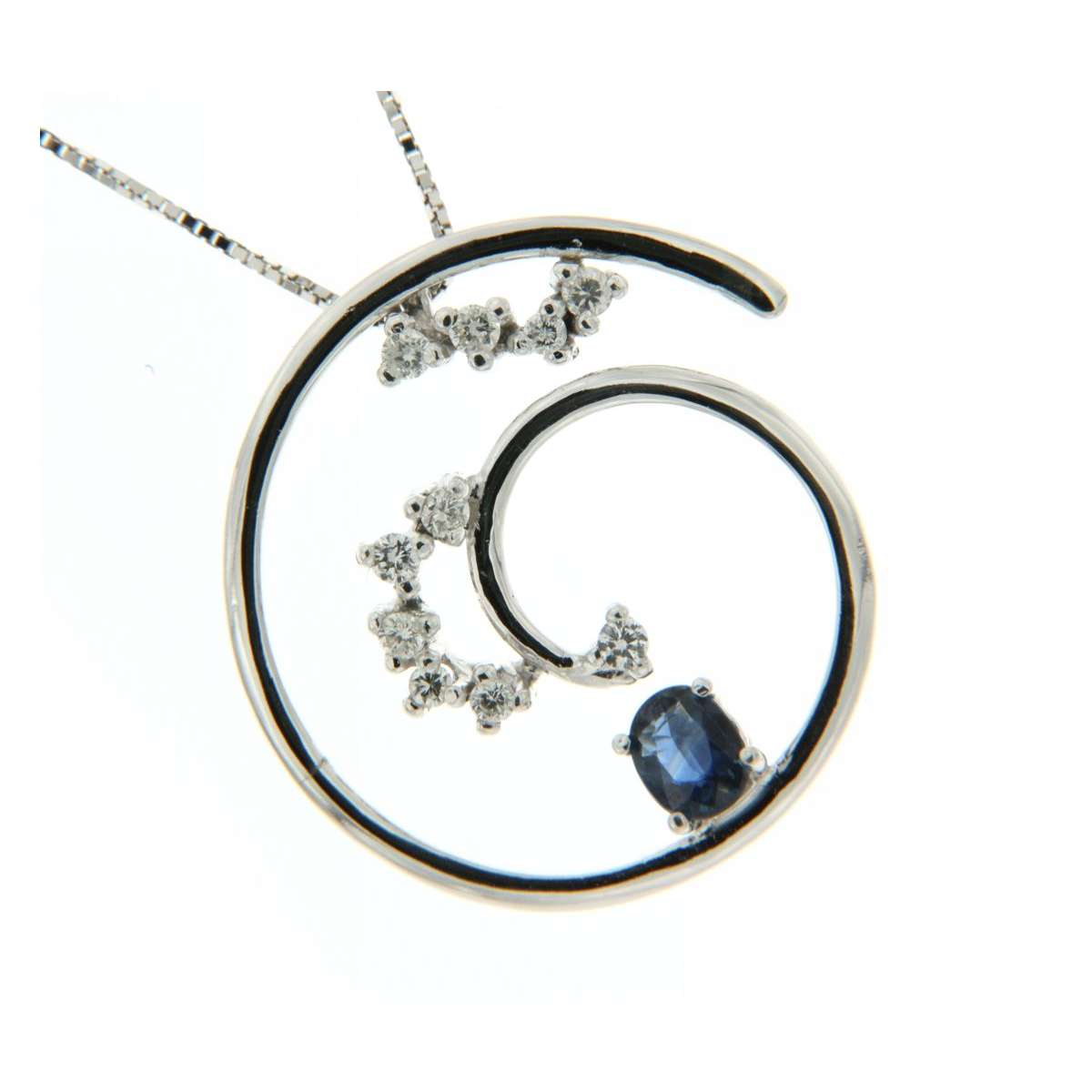 Collana zaffiro blu ct 0,31 diamanti carati 0,17 G-VS1