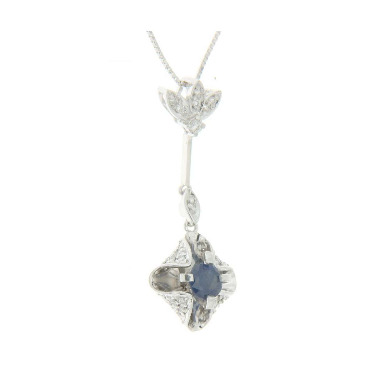 Necklace 0.50 cts. blue sapphire 0.20 carats diamonds G-VS1