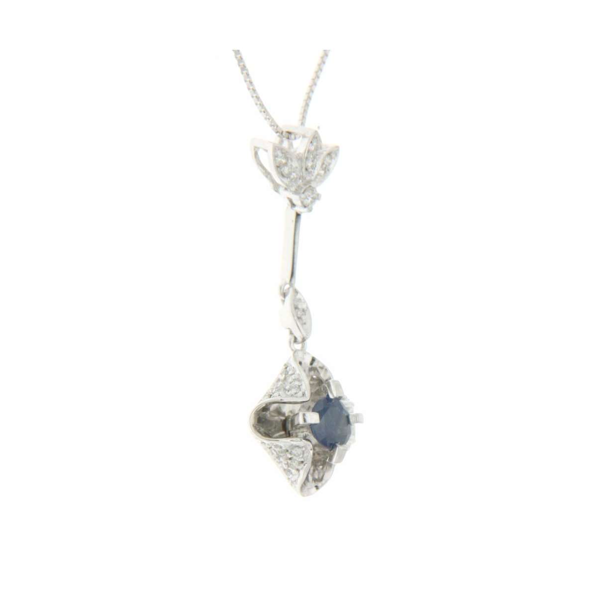 Necklace 0.50 cts. blue sapphire 0.20 carats diamonds G-VS1