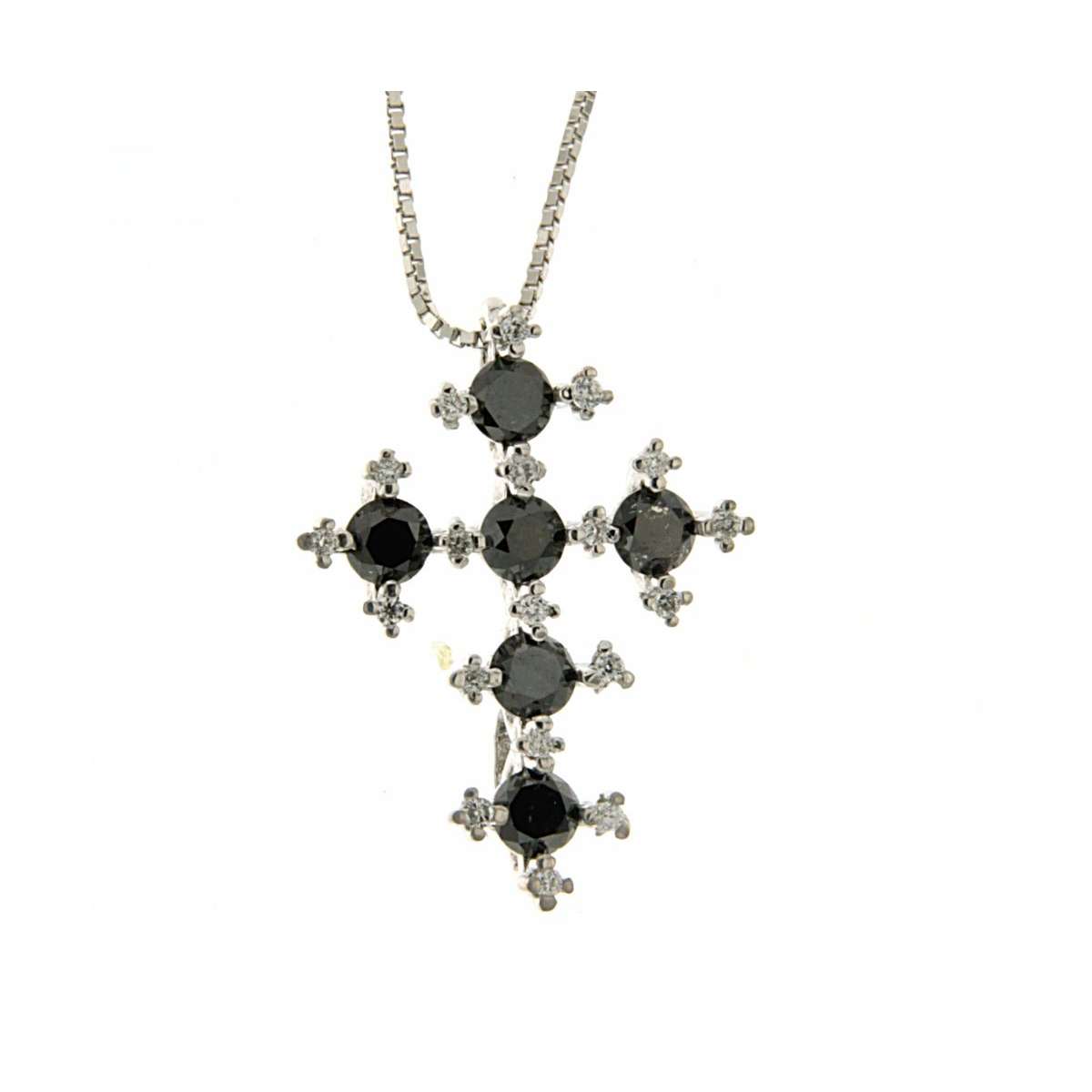 Collana croce con diamanti neri diamanti bianchi carati 0,73 G-VS1