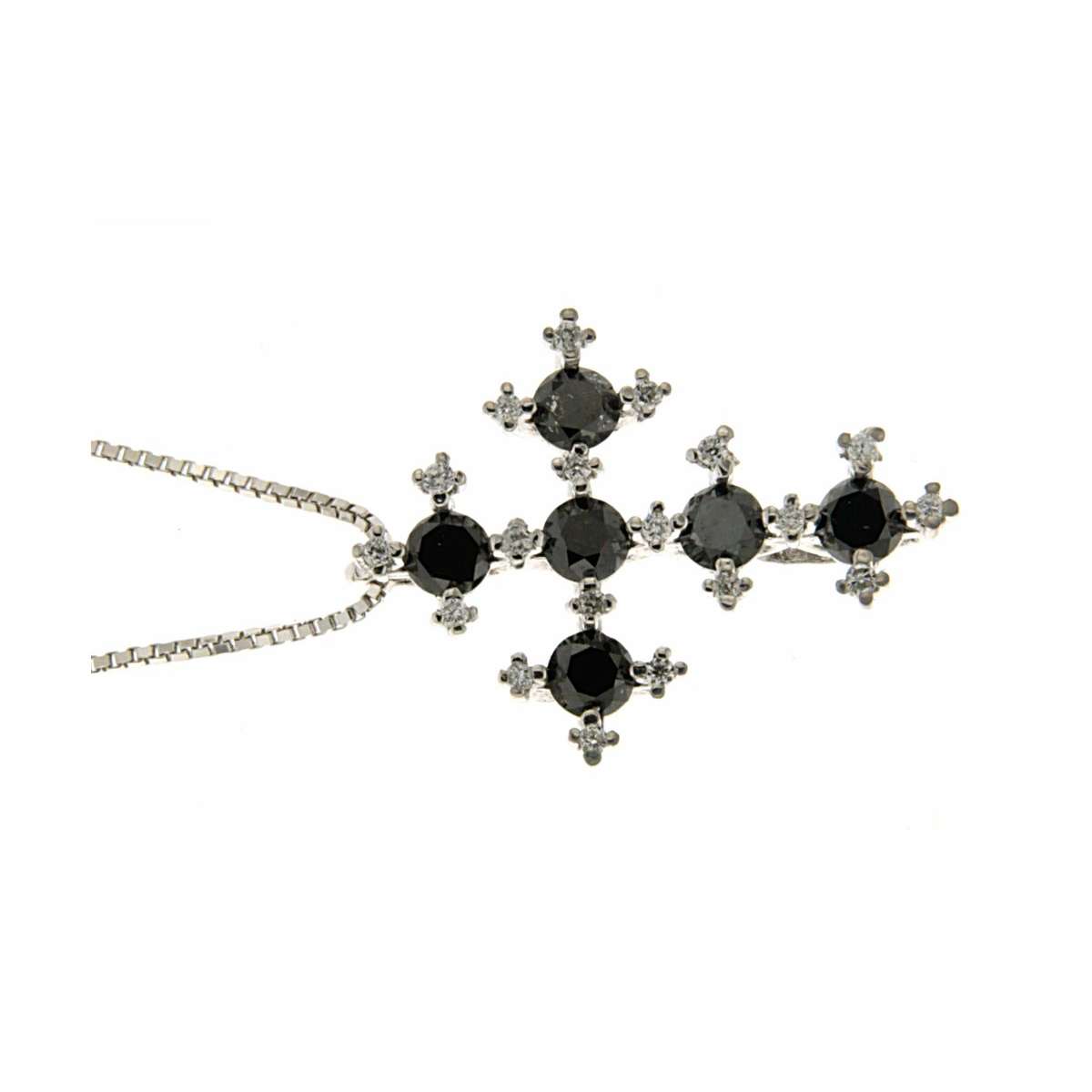 Cross necklace 0.73 carats black and white diamonds G-VS1