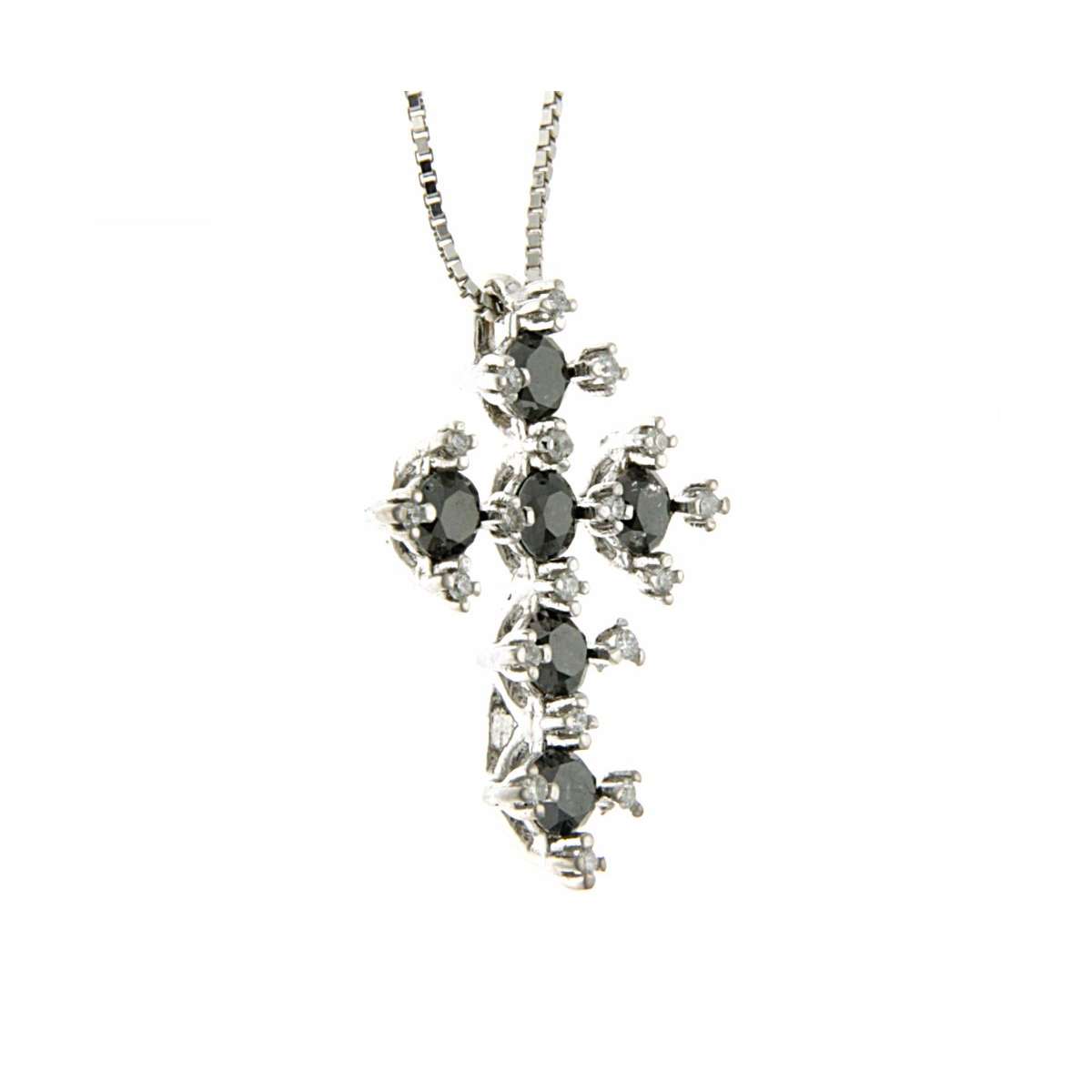 Cross necklace 0.73 carats black and white diamonds G-VS1