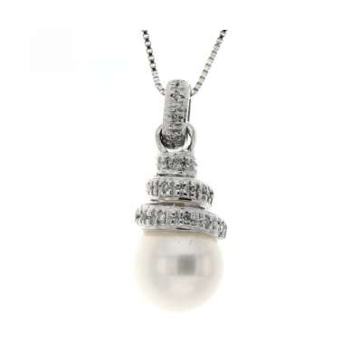 Spiral design necklace with a large pearl 9.50mm 0.06 carats diamonds G-VVS1
