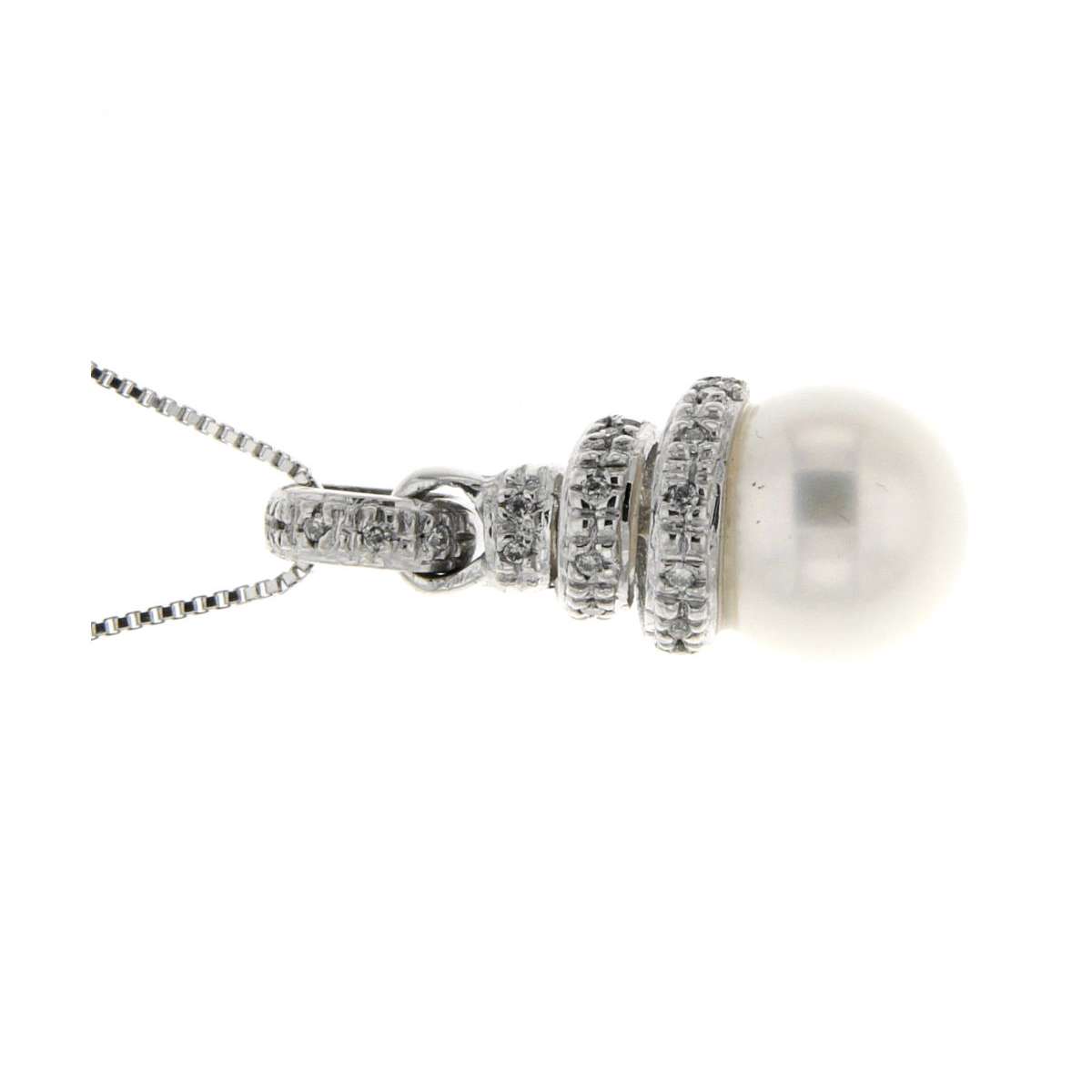 Collana a spirale grande perla mm 9,50 diamanti carati 0,06 G-VVS1