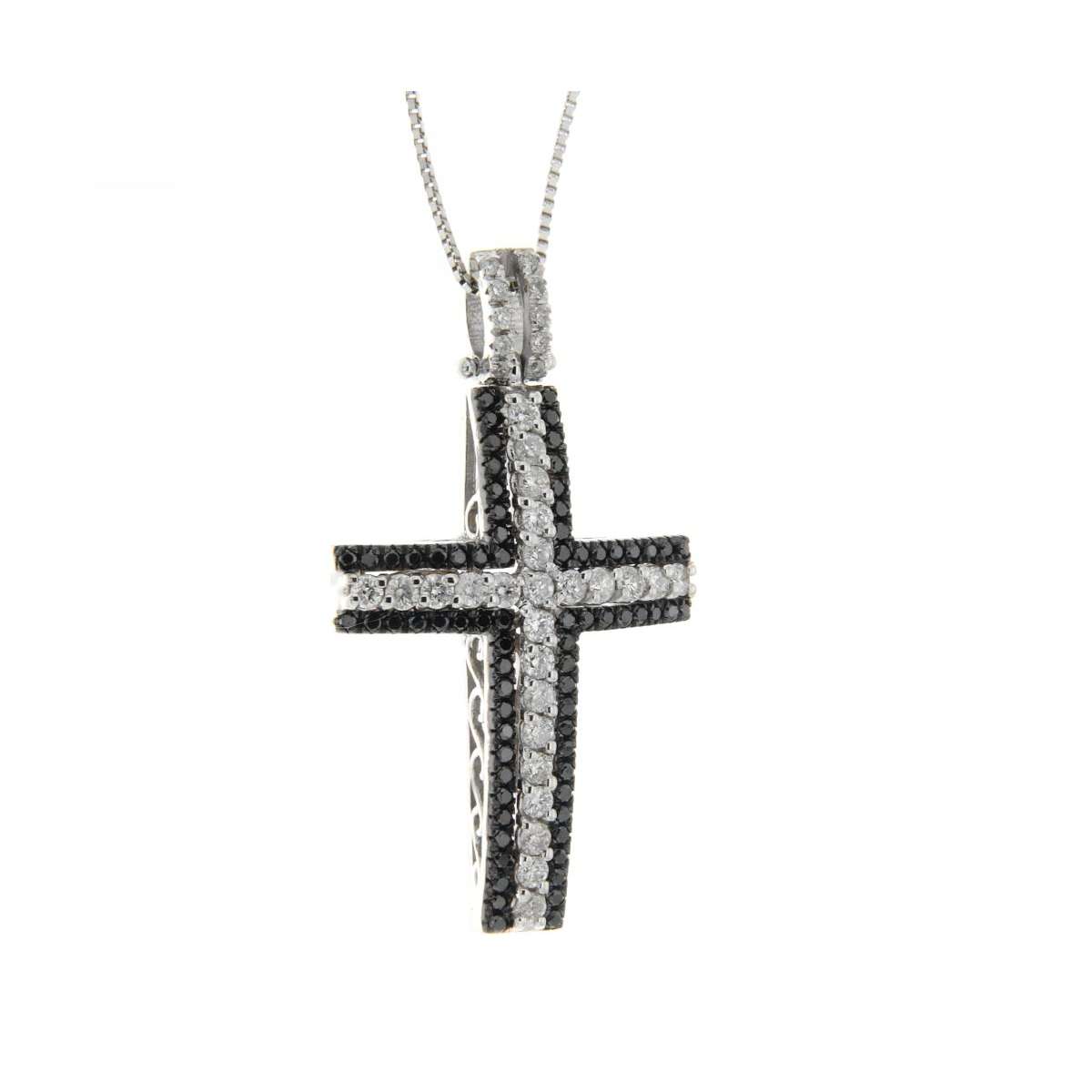 Cross necklace 0.72 carats black and white diamonds G-VS1