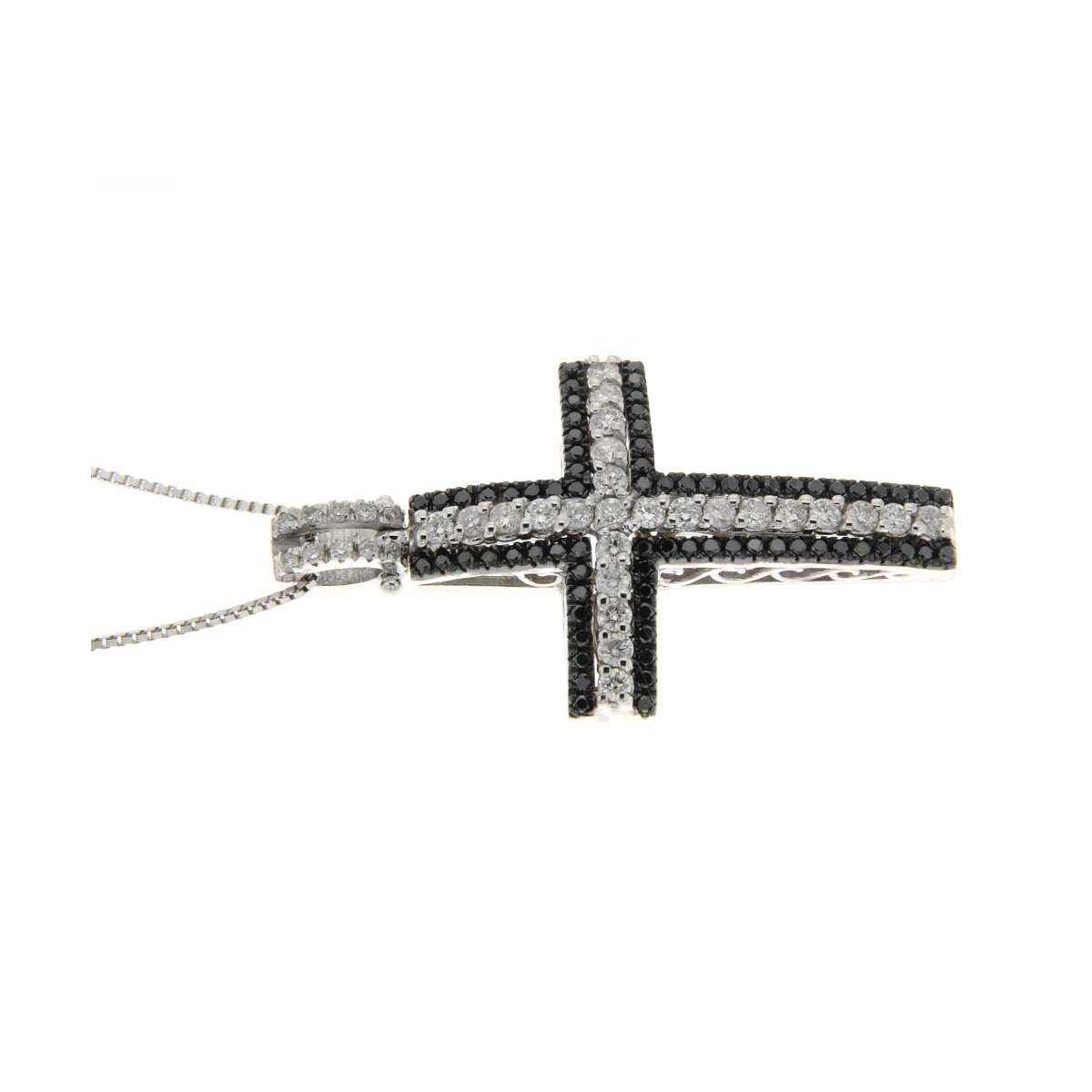 Cross necklace 0.72 carats black and white diamonds G-VS1