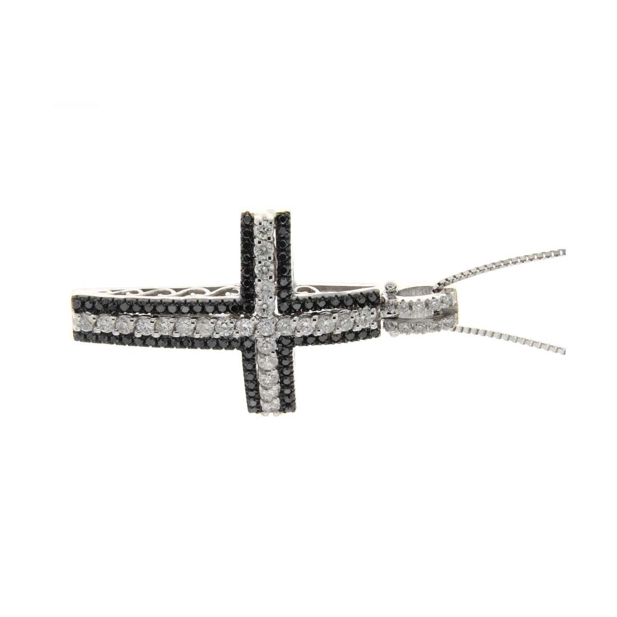 Cross necklace 0.72 carats black and white diamonds G-VS1