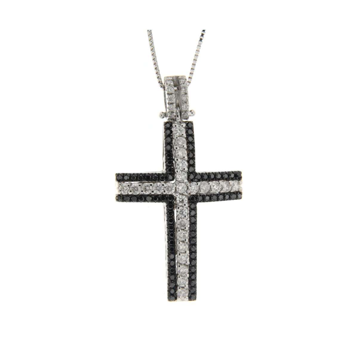 Cross necklace 0.72 carats black and white diamonds G-VS1