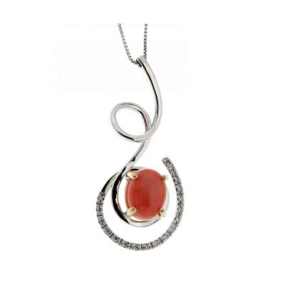 Fancy necklace 1.80 cts. coral 0.08 carats diamond G-VS1