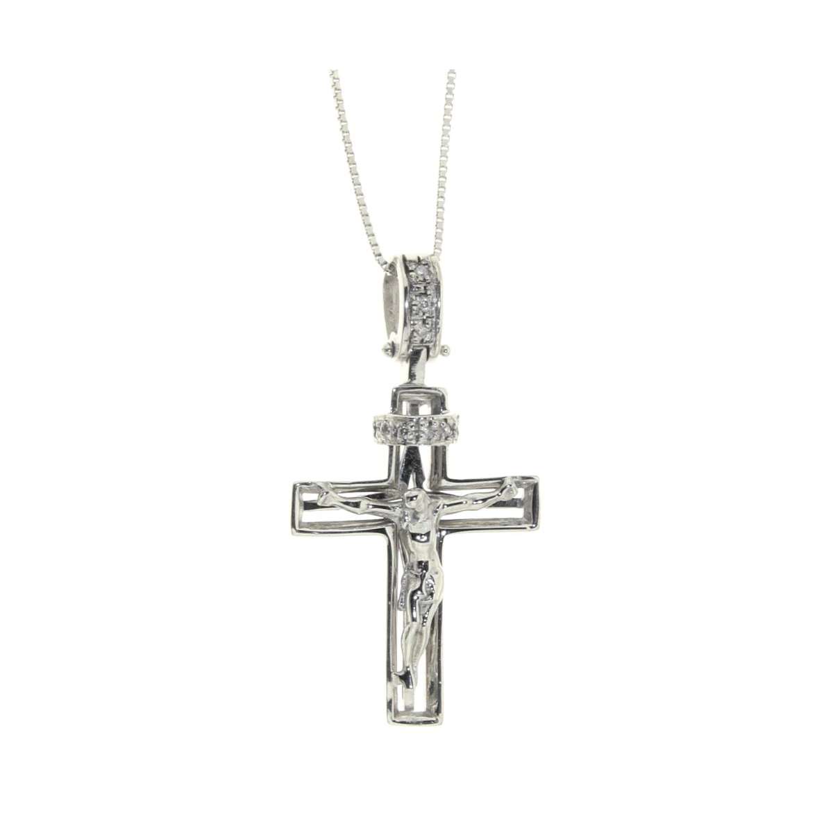 White gold crucifix with Jesus necklace for men 0.03 carats diamonds H VVS1
