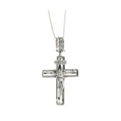 White gold crucifix with Jesus necklace for men 0.03 carats diamonds H-VVS1