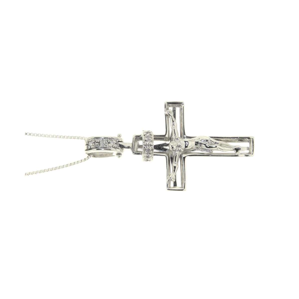 White gold crucifix with Jesus necklace for men 0.03 carats diamonds H-VVS1