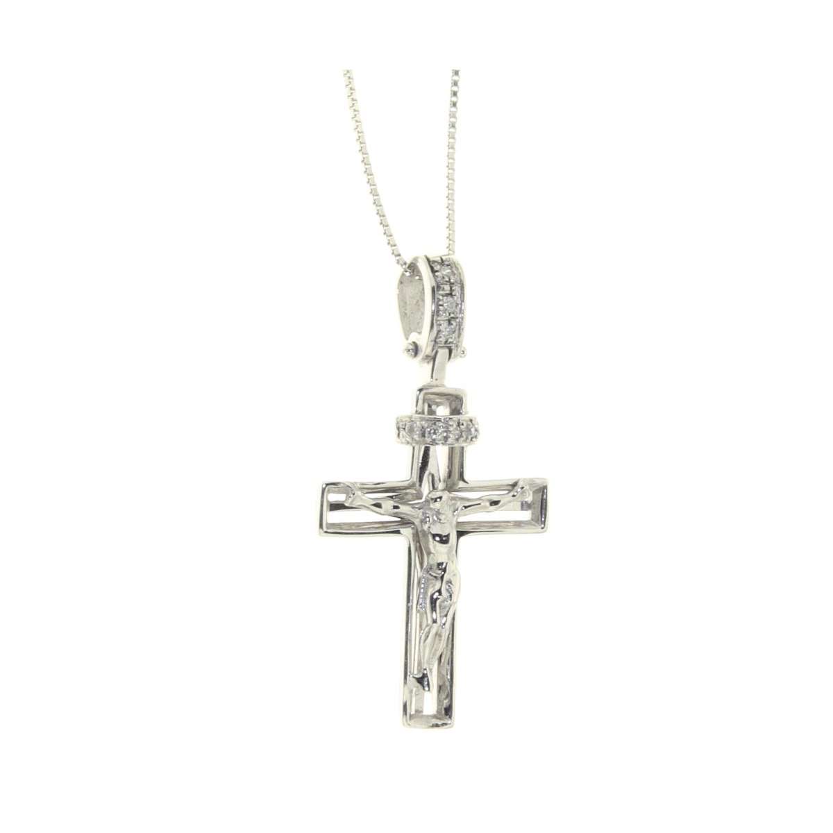 White gold crucifix with Jesus necklace for men 0.03 carats diamonds H-VVS1