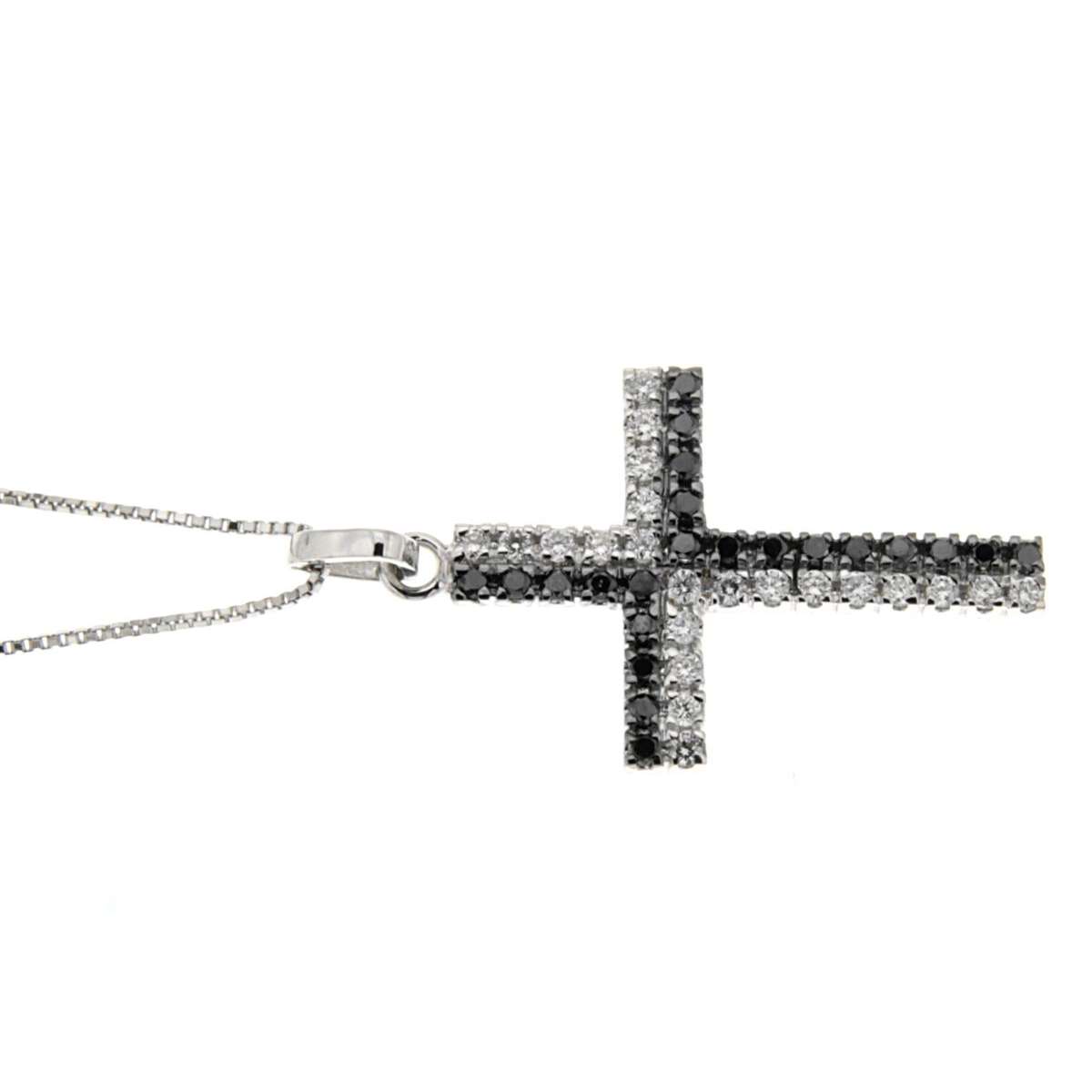 Cross necklace 0.40carats black and white diamonds G-VS1