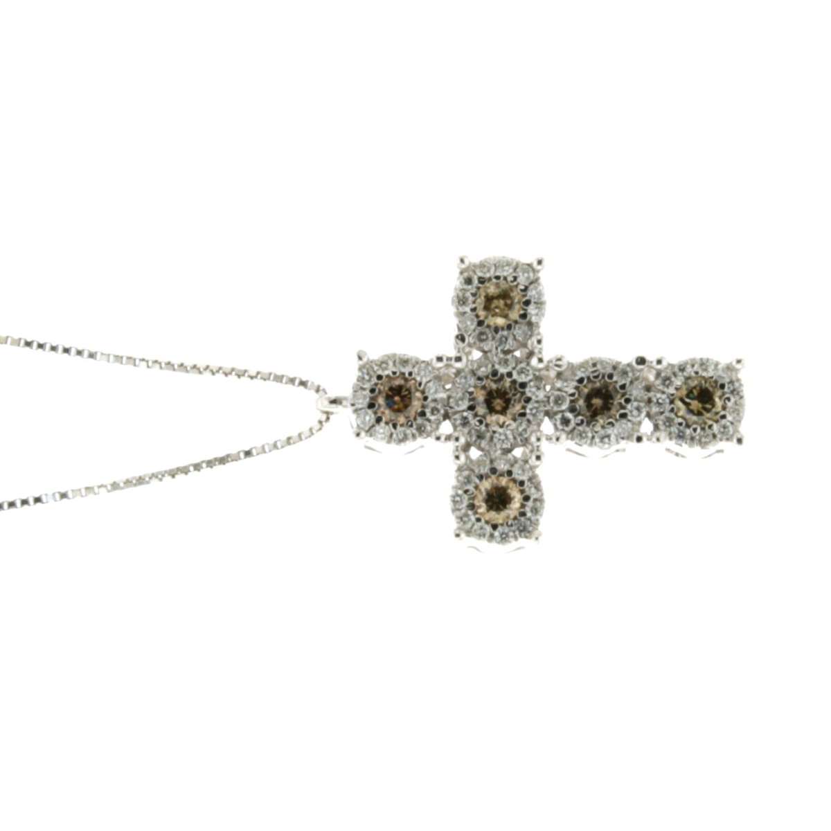 Collana croce  diamanti brown e diamanti bianchi carati 0,69 G-VS1