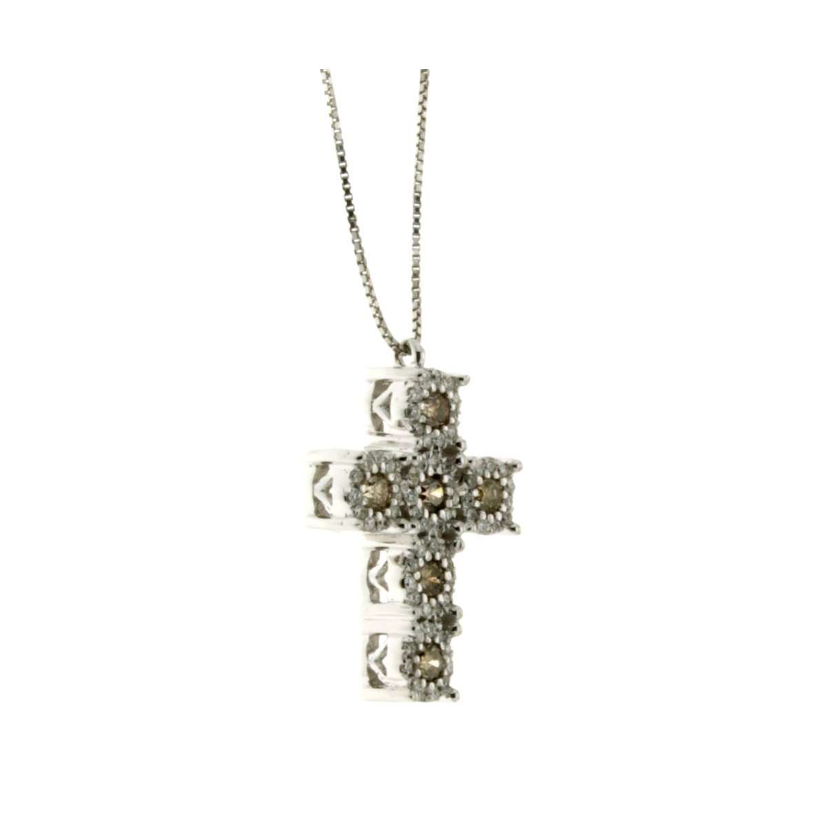 Collana croce  diamanti brown e diamanti bianchi carati 0,69 G-VS1