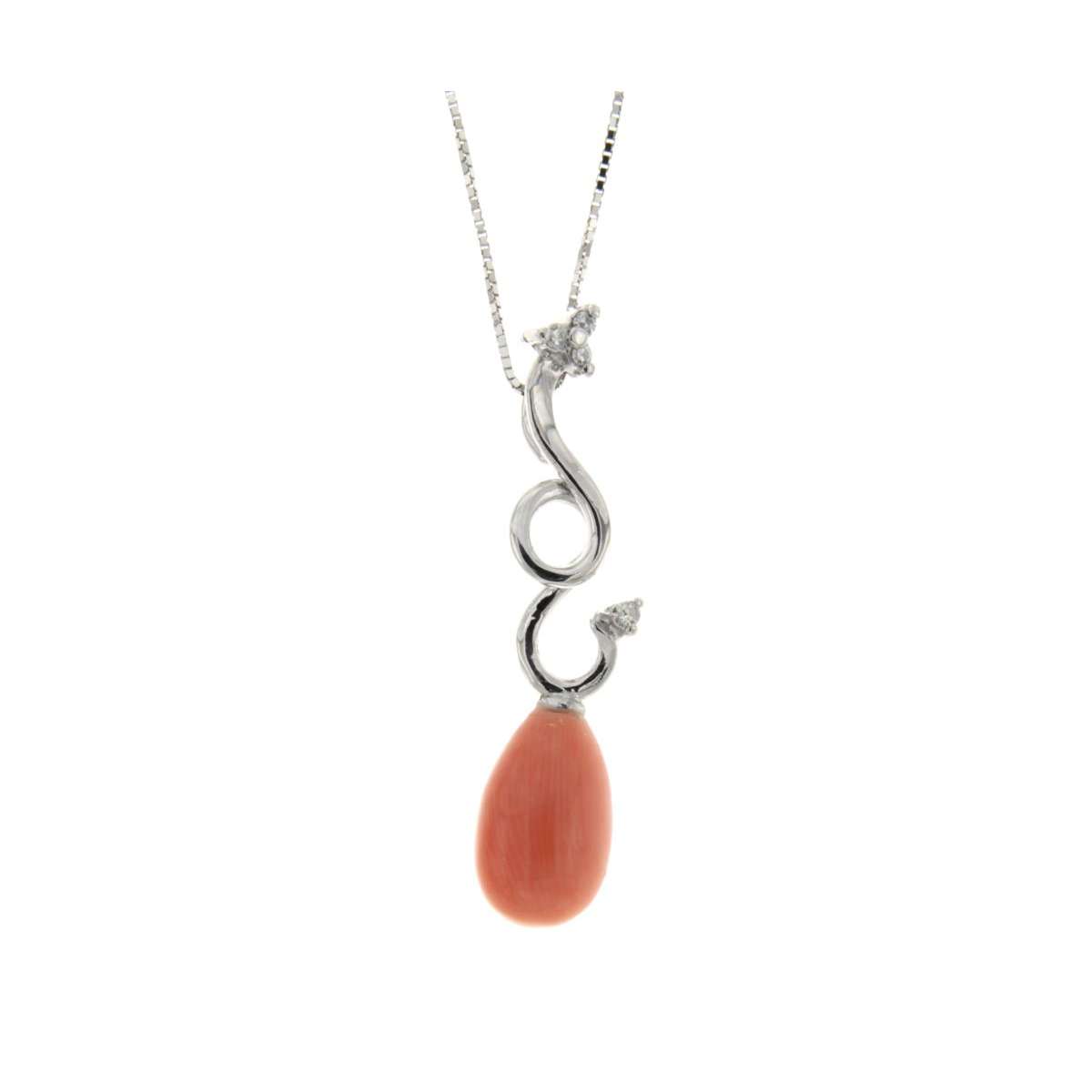 Collana con goccia di corallo rosa carati 5,16 diamanti carati 0,04 g-vs1