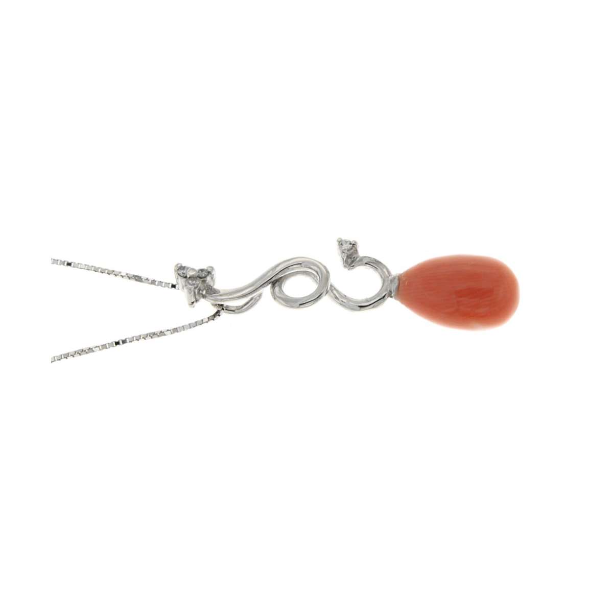 Necklace with twist pendant pink coral drop 5.16 cts. 0.04 carats diamond G-VS1