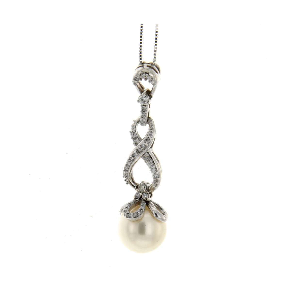 Necklace for women with a fancy articulated pendant 10mm pearl 0.42 carats diamonds G-VS1