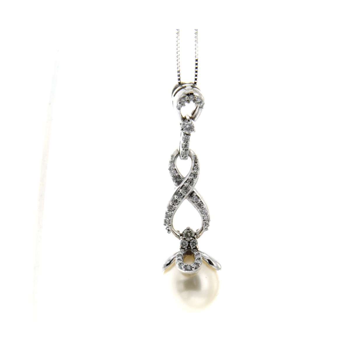 Necklace for women with a fancy articulated pendant 10mm pearl 0.42 carats diamonds G-VS1