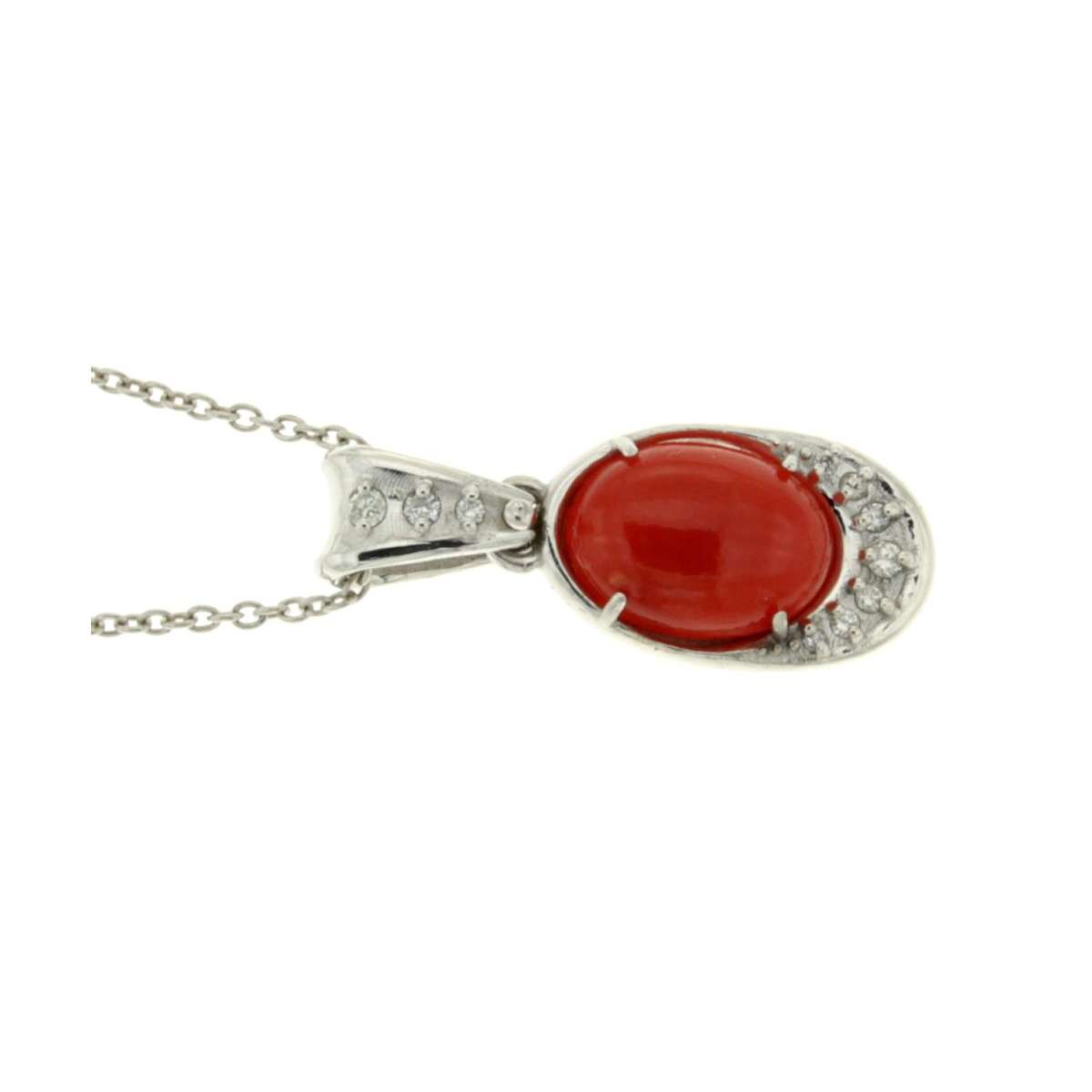 Collana corallo rosso carati 2,08 diamanti carati 0,13 G-VS1