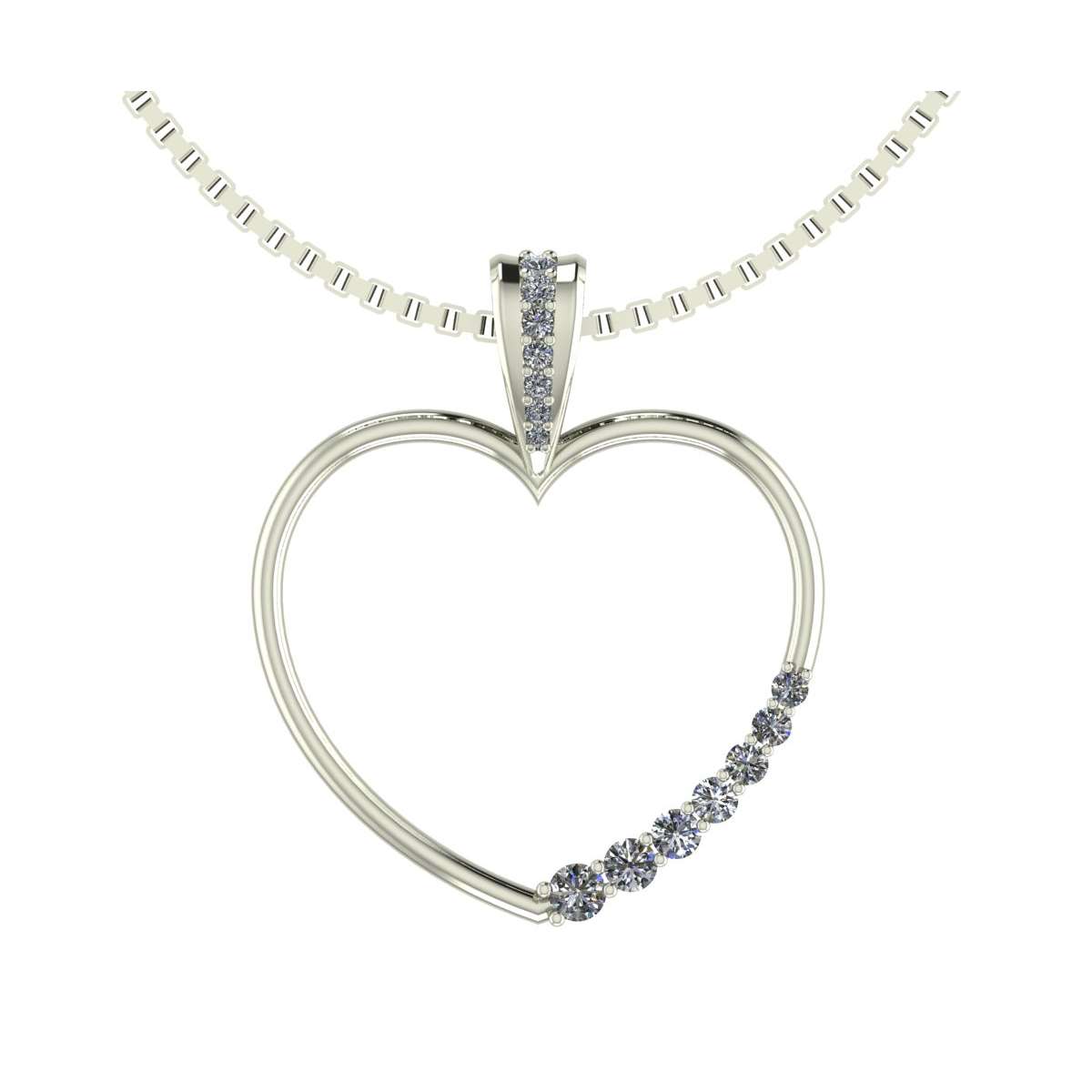 Women's necklace in white gold heart-shaped pendant diamonds 0.34 g-vvs1
