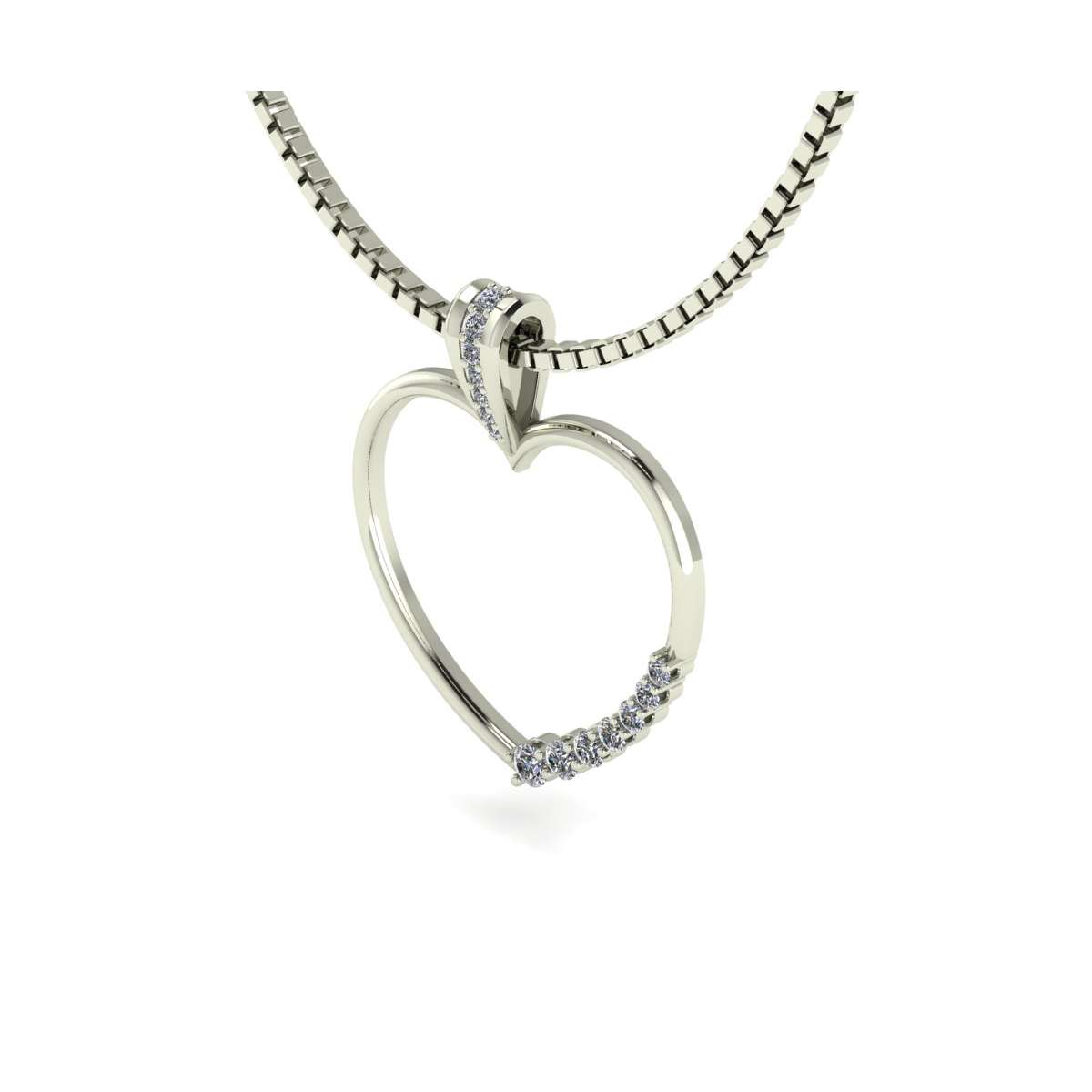 Women's necklace in white gold heart-shaped pendant diamonds 0.34 g-vvs1