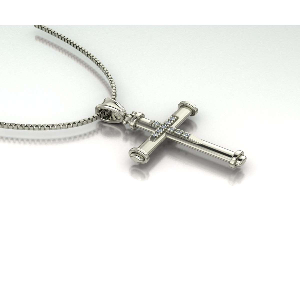 Necklace with cross in white gold and 0.05 g-vs1 carat diamonds