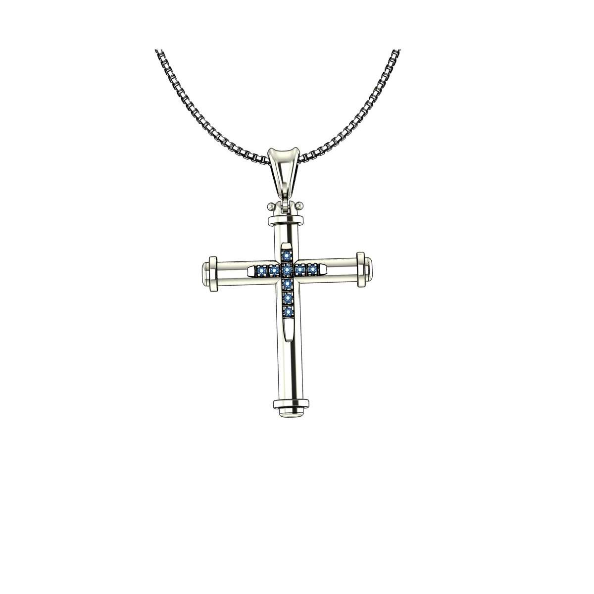 Necklace with cross in white gold and 0.05 g-vs1 carat diamonds