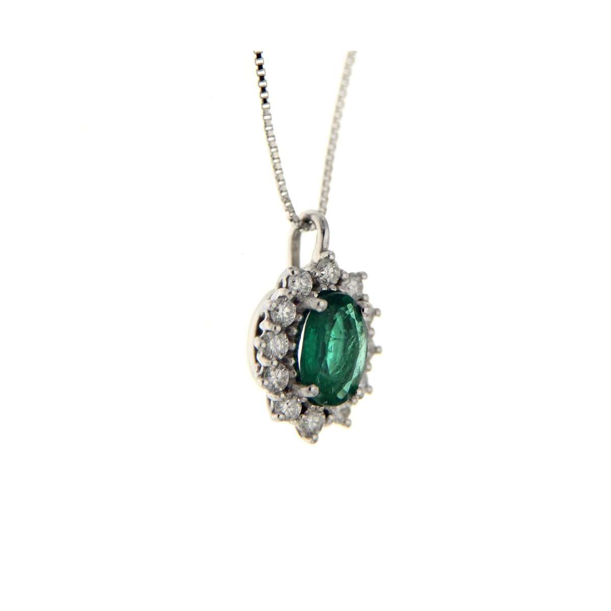 Necklace emerald 0.60 cts. 0.26 carats diamonds G-VS1