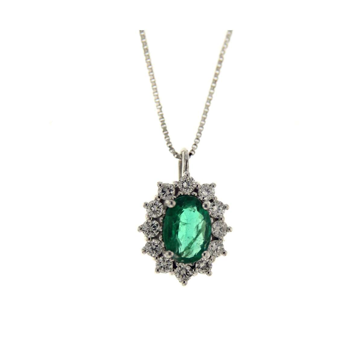 Collana smeraldo carati 0,60 diamanti carati 0,26 G-VS1