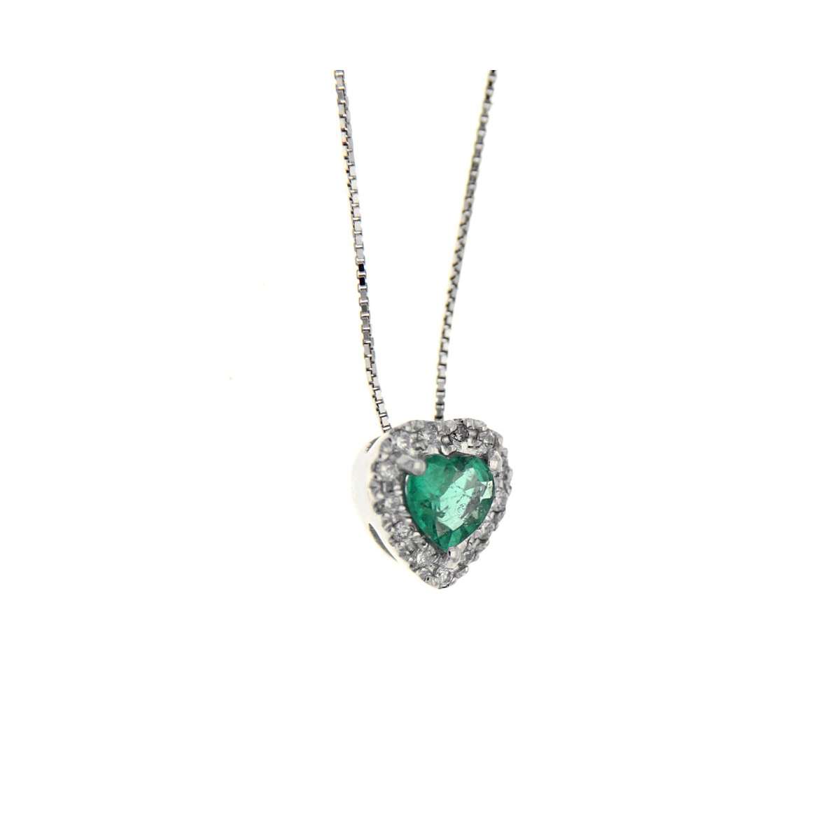Collana cuore smeraldo carati 0,20 diamanti carati 0,05 G-VS1