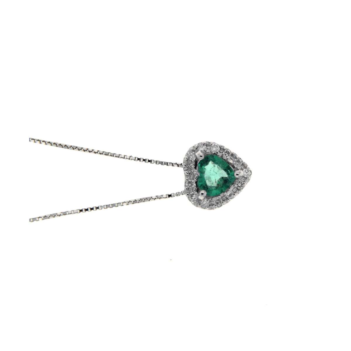 Collana cuore smeraldo carati 0,20 diamanti carati 0,05 G-VS1