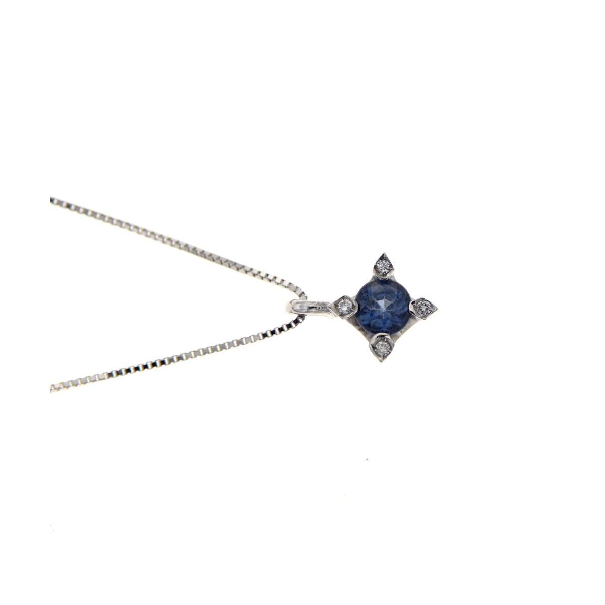 Collana zaffiro blu ct 0,22 diamanti carati 0,02 G-VS1
