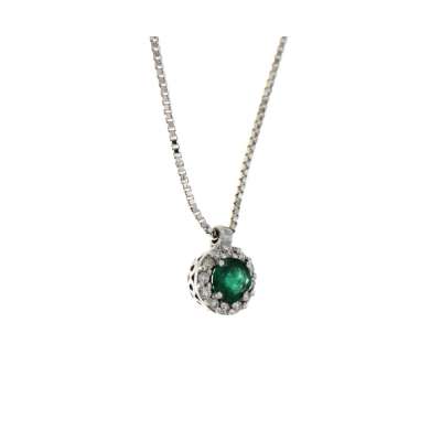 Necklace emerald 0.17 cts. 0.06 carats diamonds G-VS1