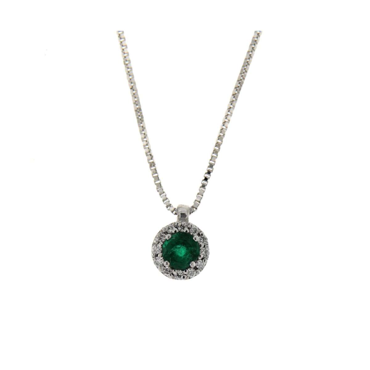 Necklace emerald 0.17 cts. 0.06 carats diamonds G-VS1
