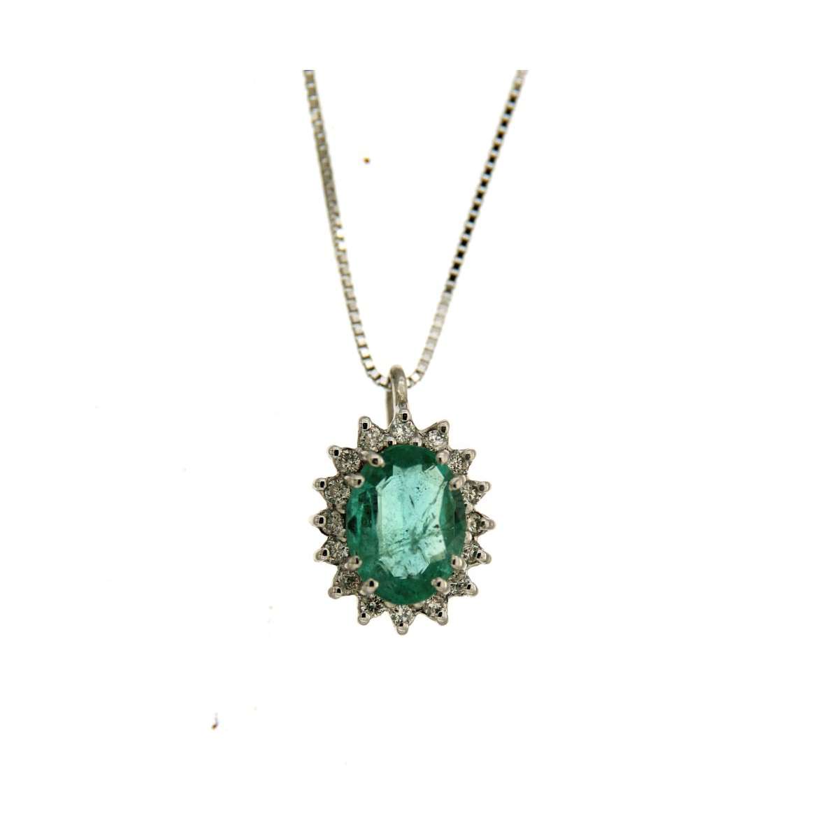 Collana smeraldo carati 0,60 diamanti carati 0,10 G-VS1