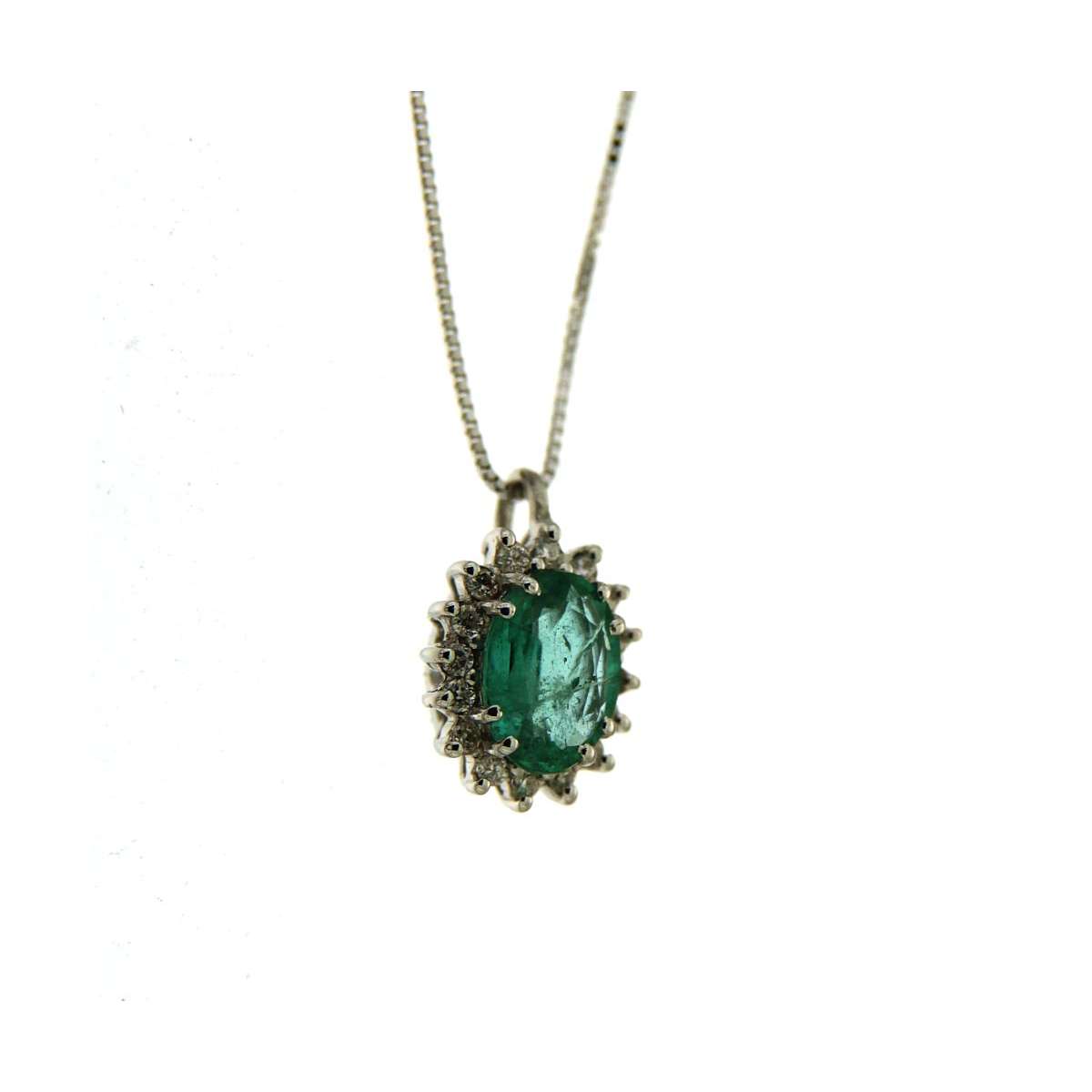 Collana smeraldo carati 0,60 diamanti carati 0,10 G-VS1