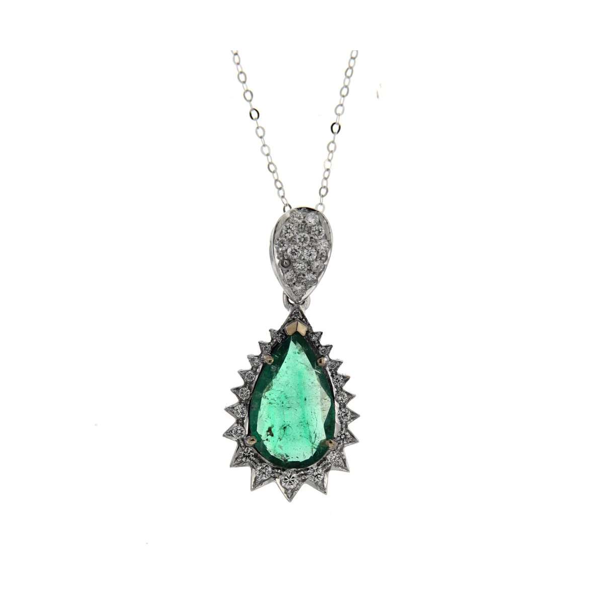 Necklace with teardrop emerald carat 2.63 carat diamonds 0.35 G-VS1