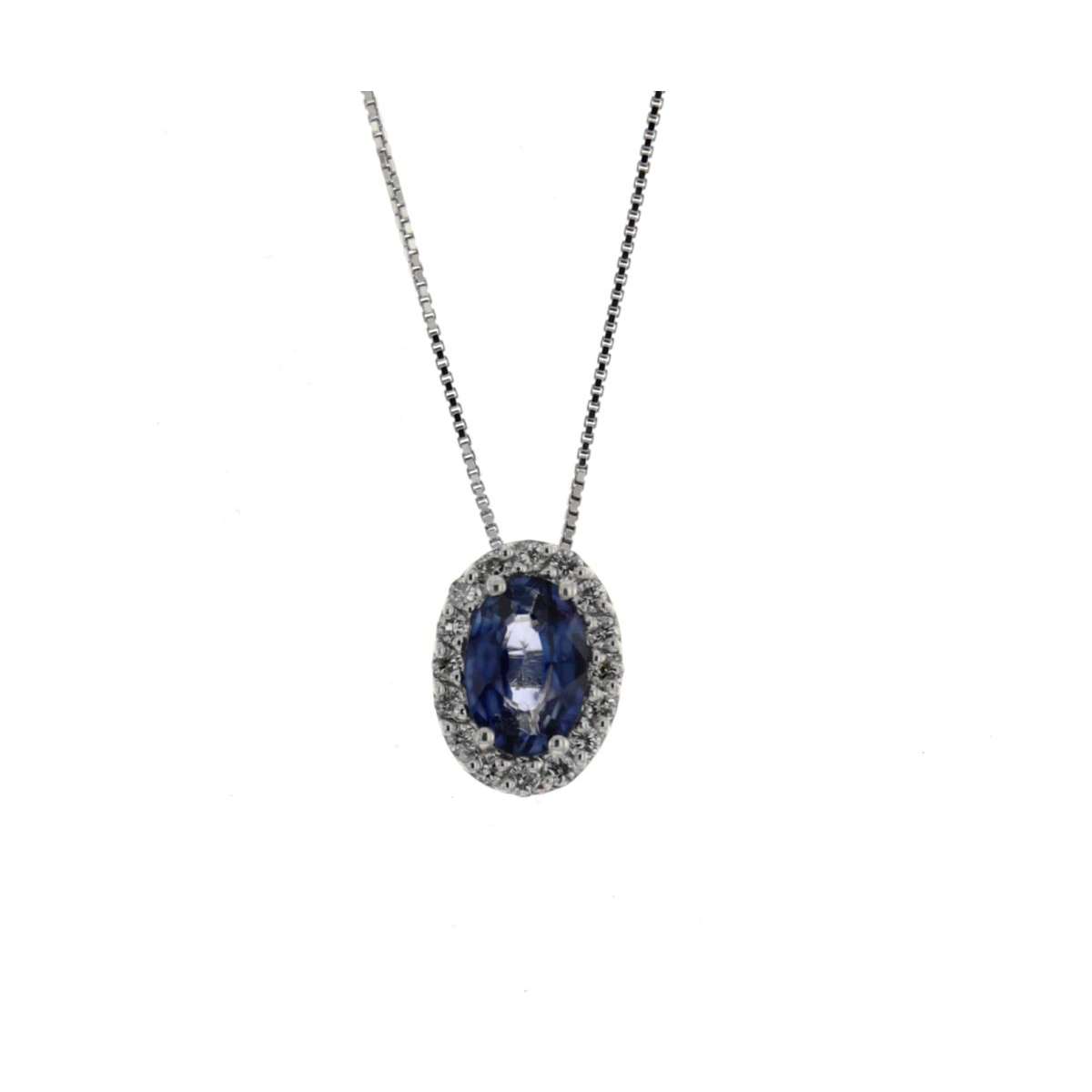Collana zaffiro blu ovale ct 0,57 diamanti carati 0,12 G-VS1