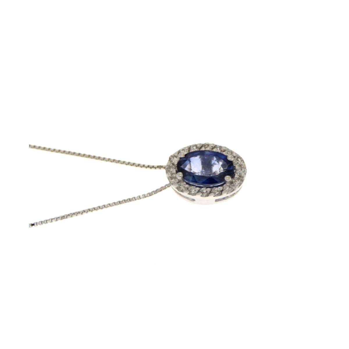 Collana zaffiro blu ovale ct 0,57 diamanti carati 0,12 G-VS1