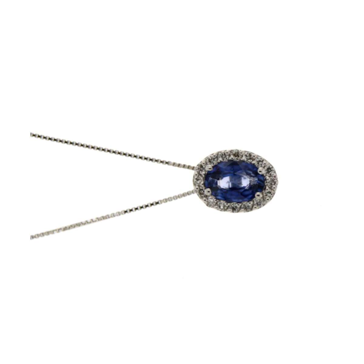 Oval blue sapphire necklace 0.57 ct diamonds 0.12 ct G-VS1