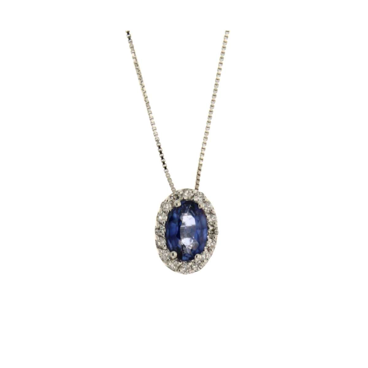 Oval blue sapphire necklace 0.57 ct diamonds 0.12 ct G-VS1