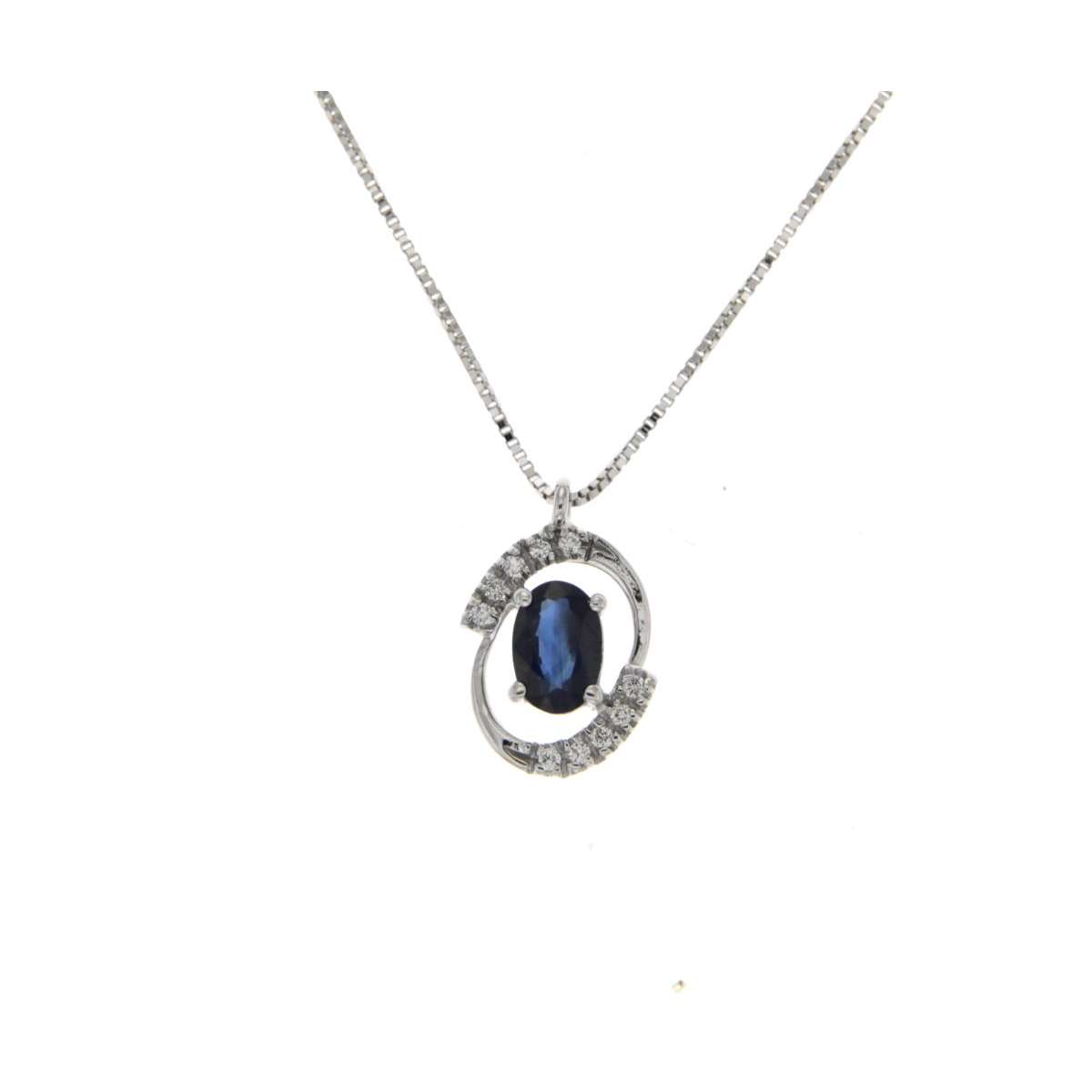Collana zaffiro blu ovale ct 0,44 diamanti carati 0,06 G-VS1